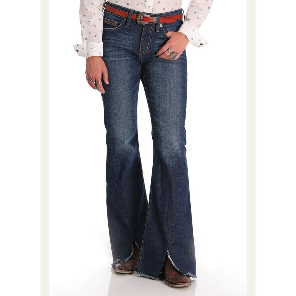 Cruel Demin Hannah Flare With‎ Split Raw Hem Dark Stone Wash 15/33 CB15754071